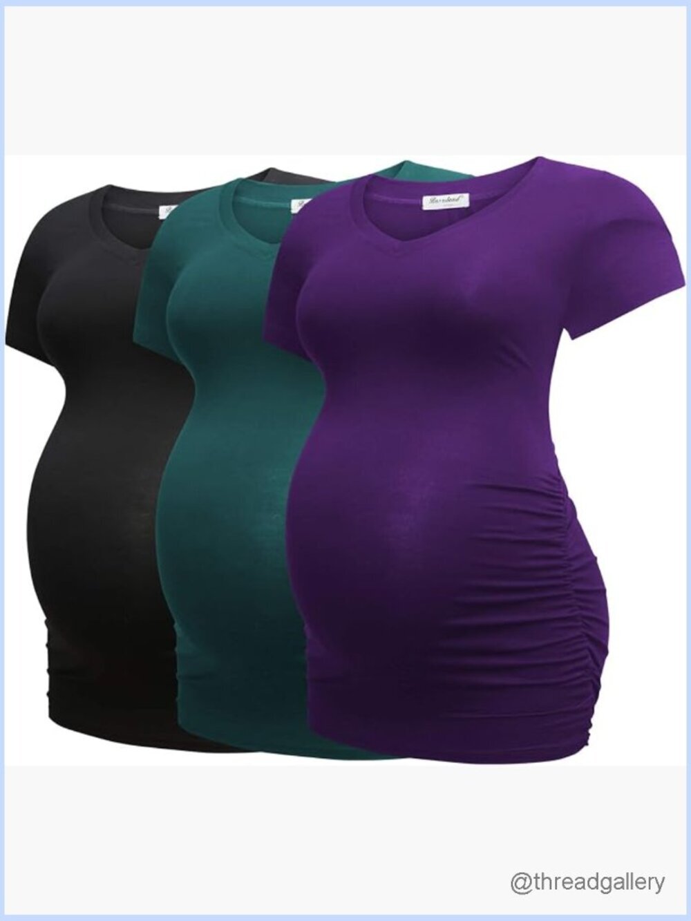Maternity Classic Side Ruched Modal T-Shirt Soft V-Neck Short Sleeve